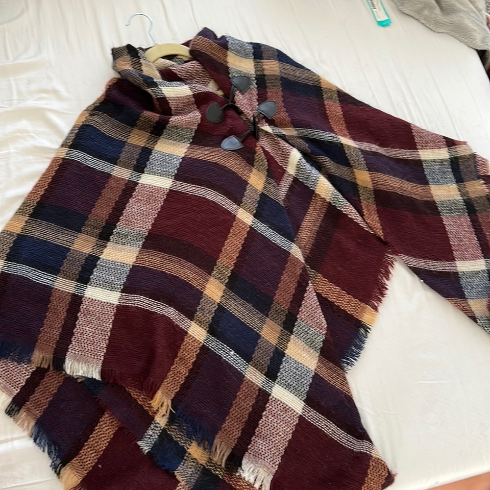 Plaid fall poncho